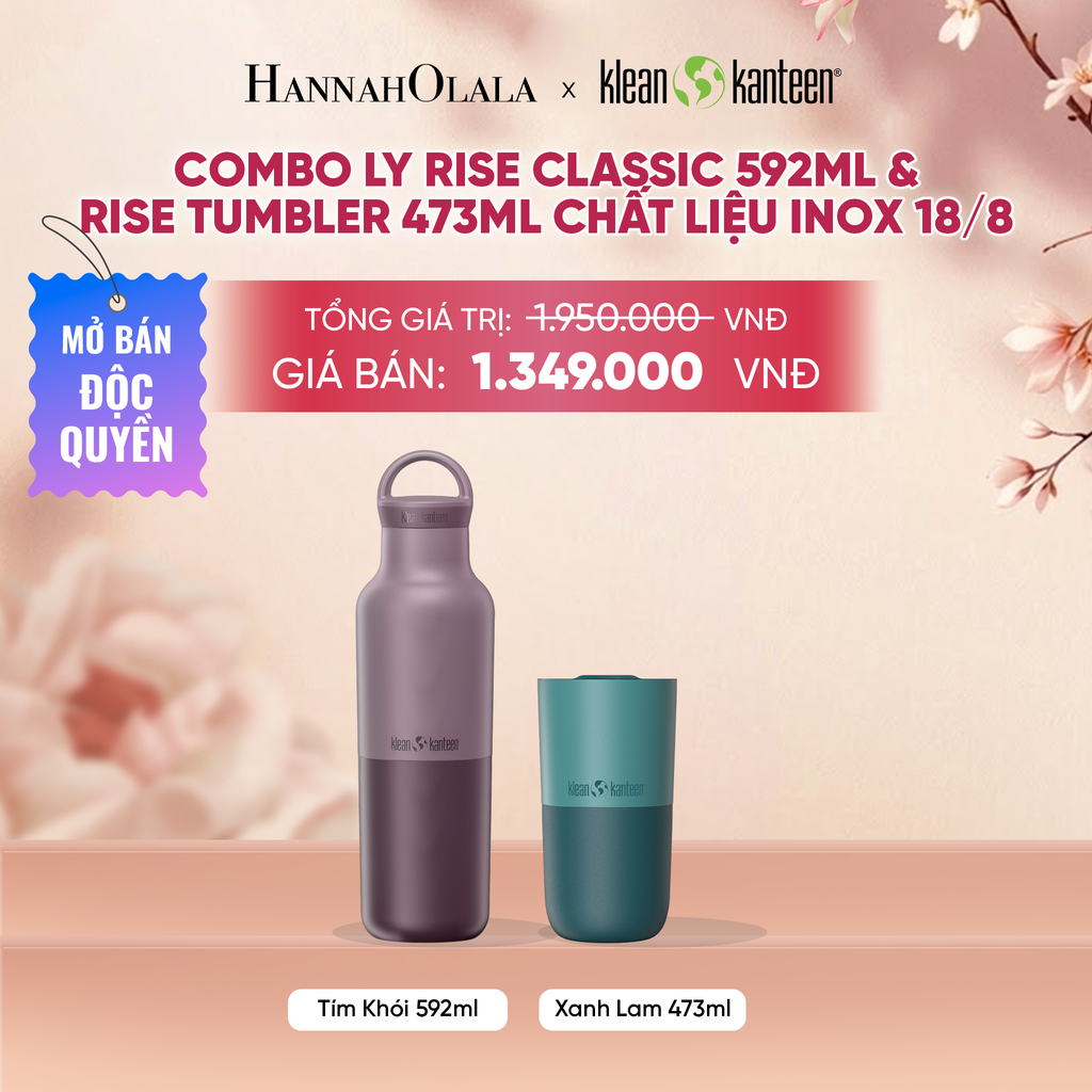  COMBO LY GIỮ NHIỆT KLEAN KANTEEN RISE CLASSIC 592ML & RISE TUMBLER 473ML NẮP TRƯỢT CHẤT LIỆU INOX 18/8 
