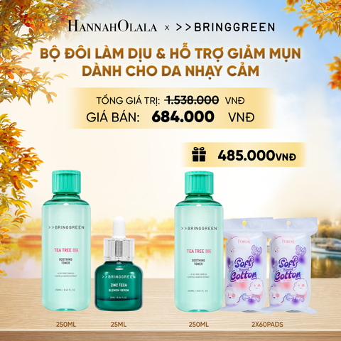  COMBO NƯỚC HOA HỒNG TRÀM TRÀ BRING GREEN TEA TREE CICA SOOTHING TONER 250ML + TINH CHẤT TRÀM TRÀ BRING GREEN ZINC TECA BLEMISH SERUM DÀNH CHO DA DẦU MỤN 25ML - E531 