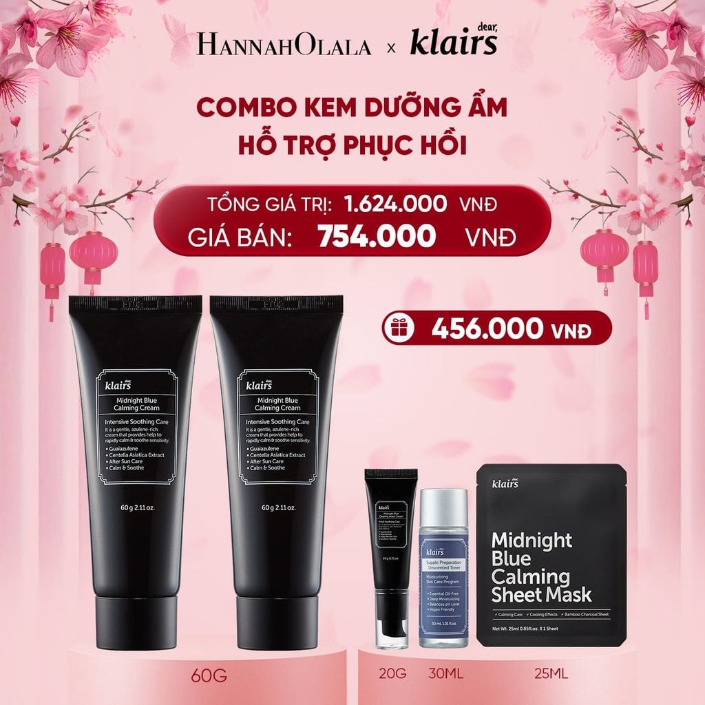  DEAL 9 : COMBO 2 DEAR, KLAIRS KEM DƯỠNG MIDNIGHT BLUE CALMING CREAM 60ML 