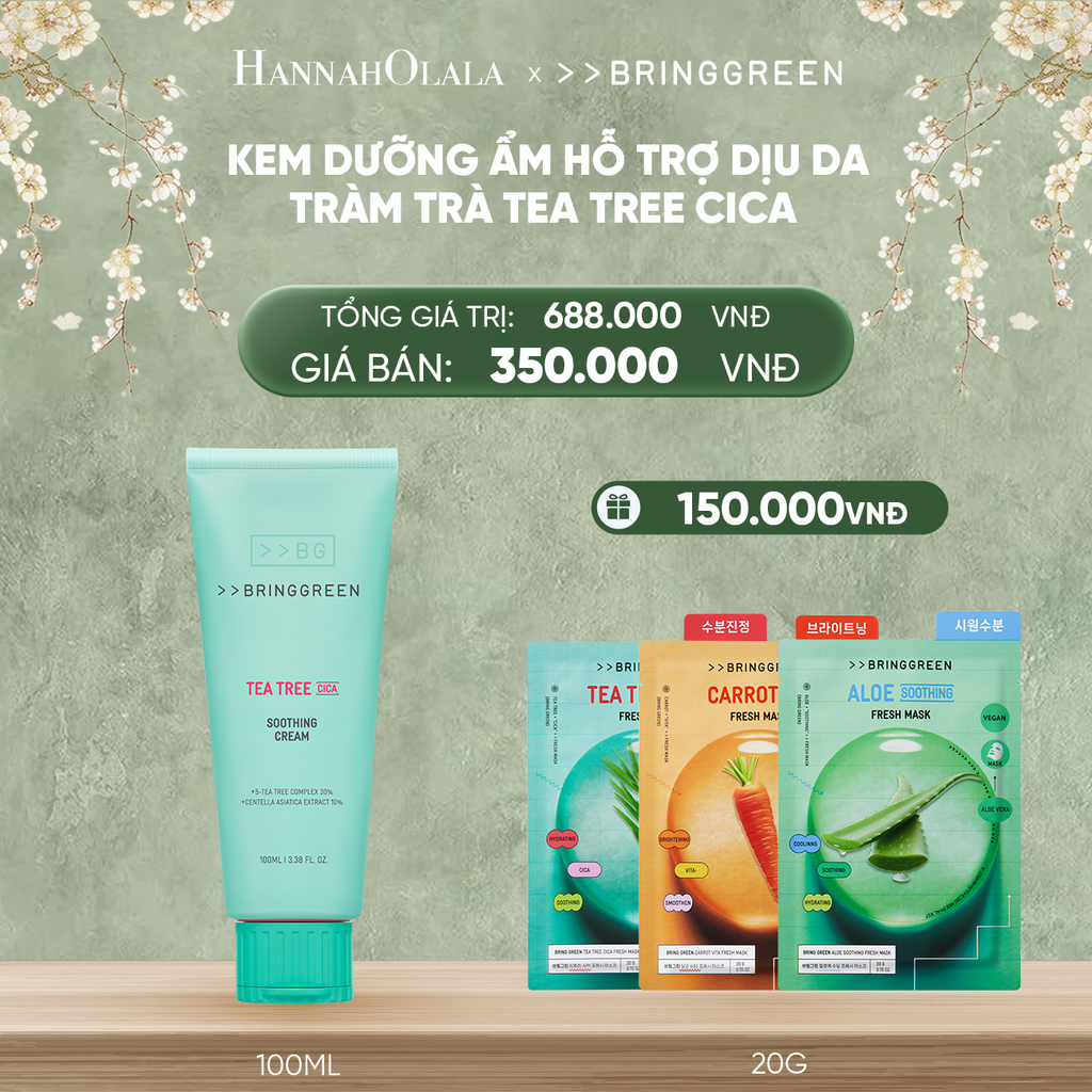  DEAL 6: KEM DƯỠNG ẨM HỖ TRỢ LÀM DỊU DA TRÀM TRÀ BRING GREEN TEA TREE CICA SOOTHING CREAM 100ML 