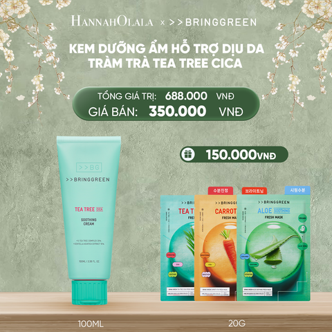  DEAL 6: KEM DƯỠNG ẨM HỖ TRỢ LÀM DỊU DA TRÀM TRÀ BRING GREEN TEA TREE CICA SOOTHING CREAM 100ML 