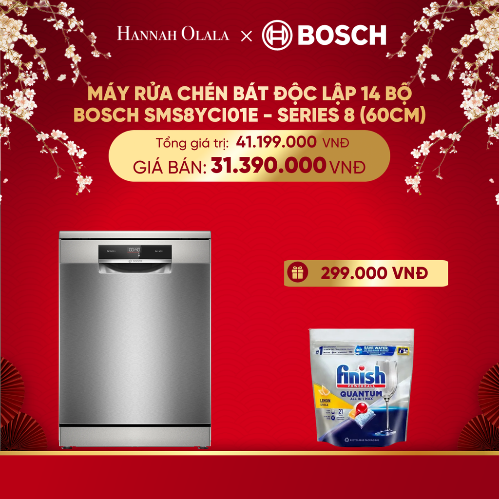  DEAL 9: MÁY RỬA CHÉN BÁT ĐỘC LẬP 14 BỘ BOSCH SMS8YCI01E - SERIES 8 (60CM) 