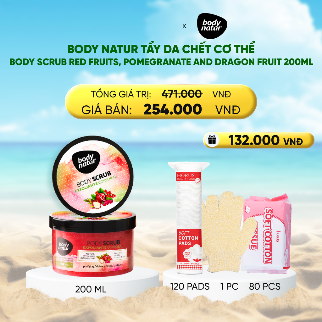  DEAL 9: BODY NATUR TẨY DA CHẾT CƠ THỂ BODY SCRUB RED FRUITS, POMEGRANATE AND DRAGON FRUIT 200ML 