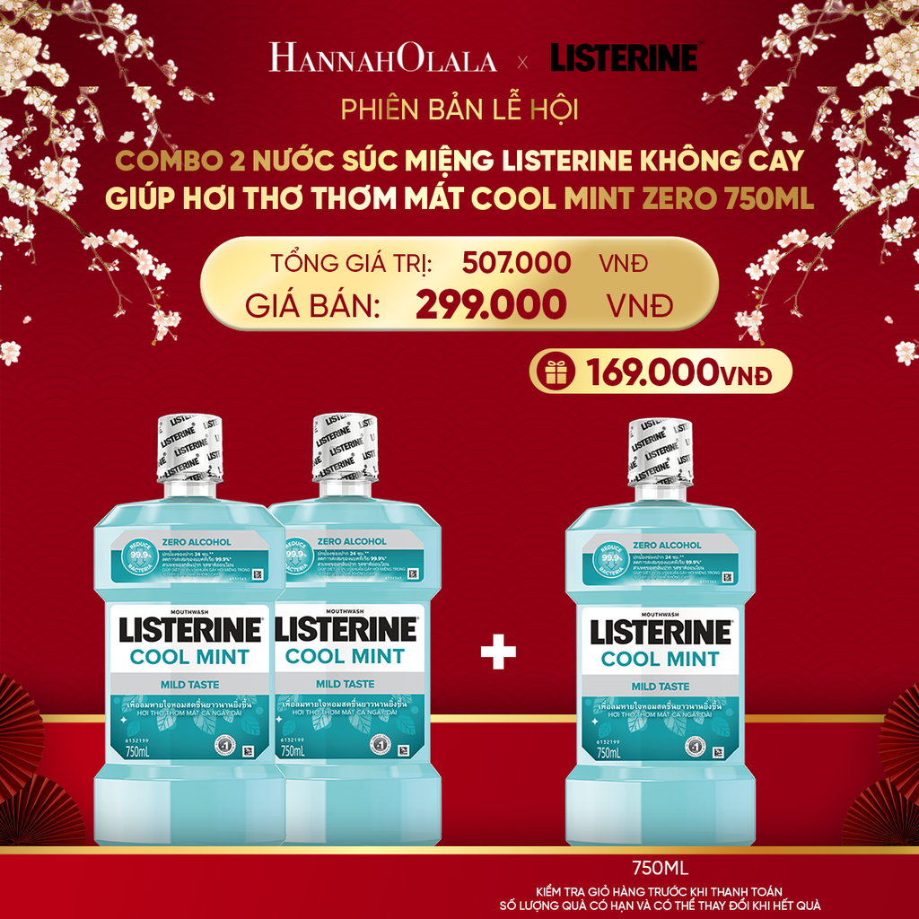  DEAL 13: COMBO 2 NƯỚC SÚC MIỆNG LISTERINE KHÔNG CAY GIÚP HƠI THƠ THƠM MÁT COOL MINT ZERO 750ML 