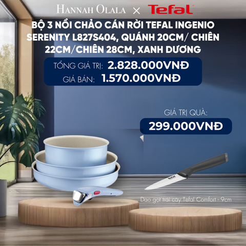  BỘ 3 NỒI CHẢO CÁN RỜI TEFAL INGENIO SERENITY, QUÁNH 20CM/ CHIÊN 22CM/CHIÊN 28CM - DEAL 9 
