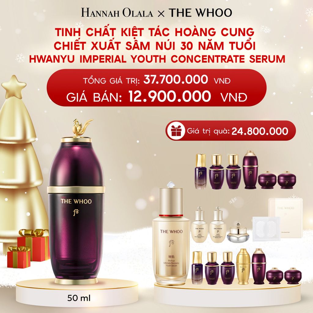  A370_DEAL 9: BỘ TINH CHẤT KIỆT TÁC HOÀNG CUNG CHIẾT XUẤT SÂM NÚI 30 NĂM TUỔI THE WHOO HWANYU IMPERIAL YOUTH CONCENTRATE SERUM 50ML 
