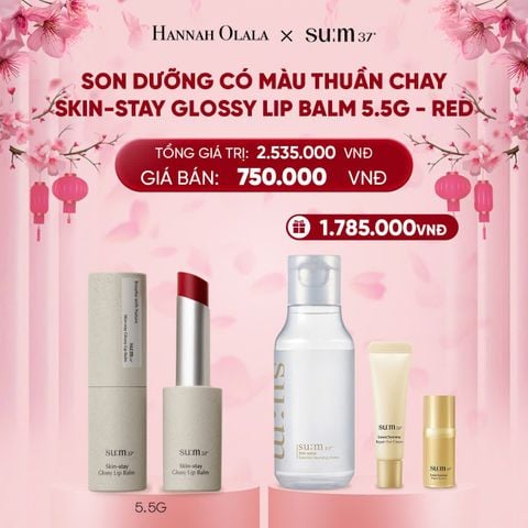  DEAL 9: SON DƯỠNG CÓ MÀU THUẦN CHAY SU:M37 SKIN-STAY GLOSSY LIP BALM 5.5G - RED 