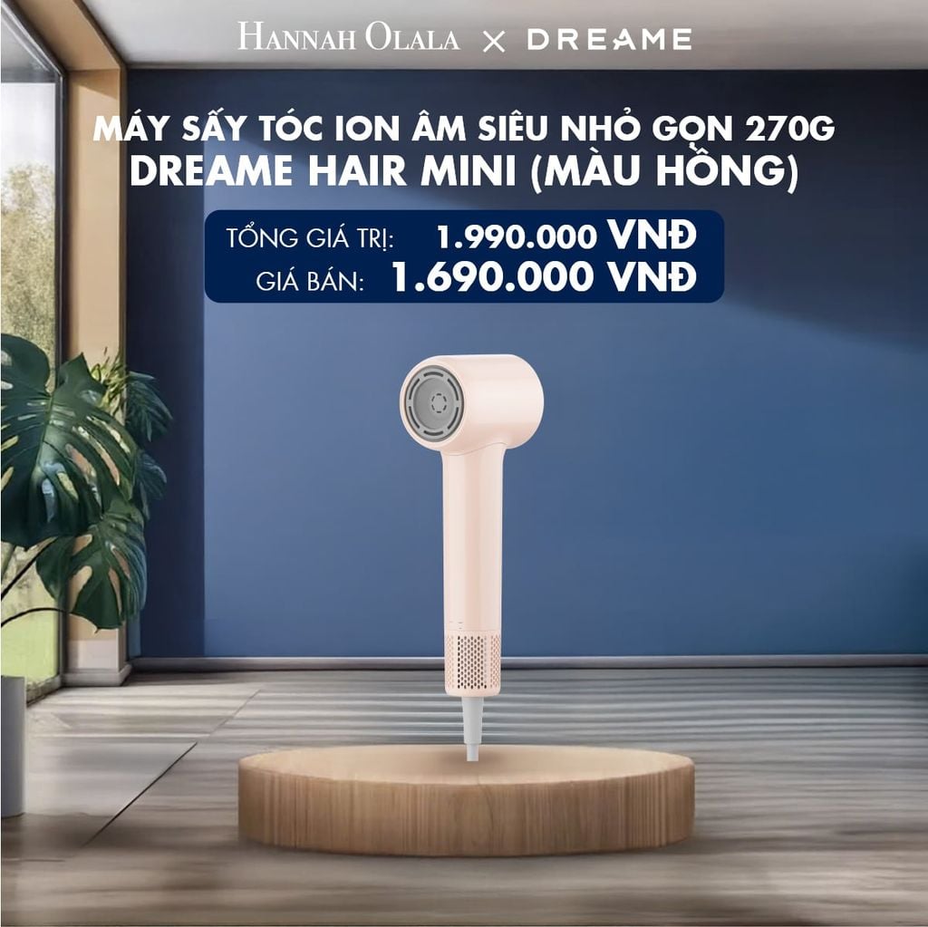  DREAME HAIR MINI AHG11A MÁY SẤY TÓC ION ÂM SIÊU NHỎ GỌN 270G ĐỘNG CƠ TỐC ĐỘ CAO - BH 24 THÁNG 