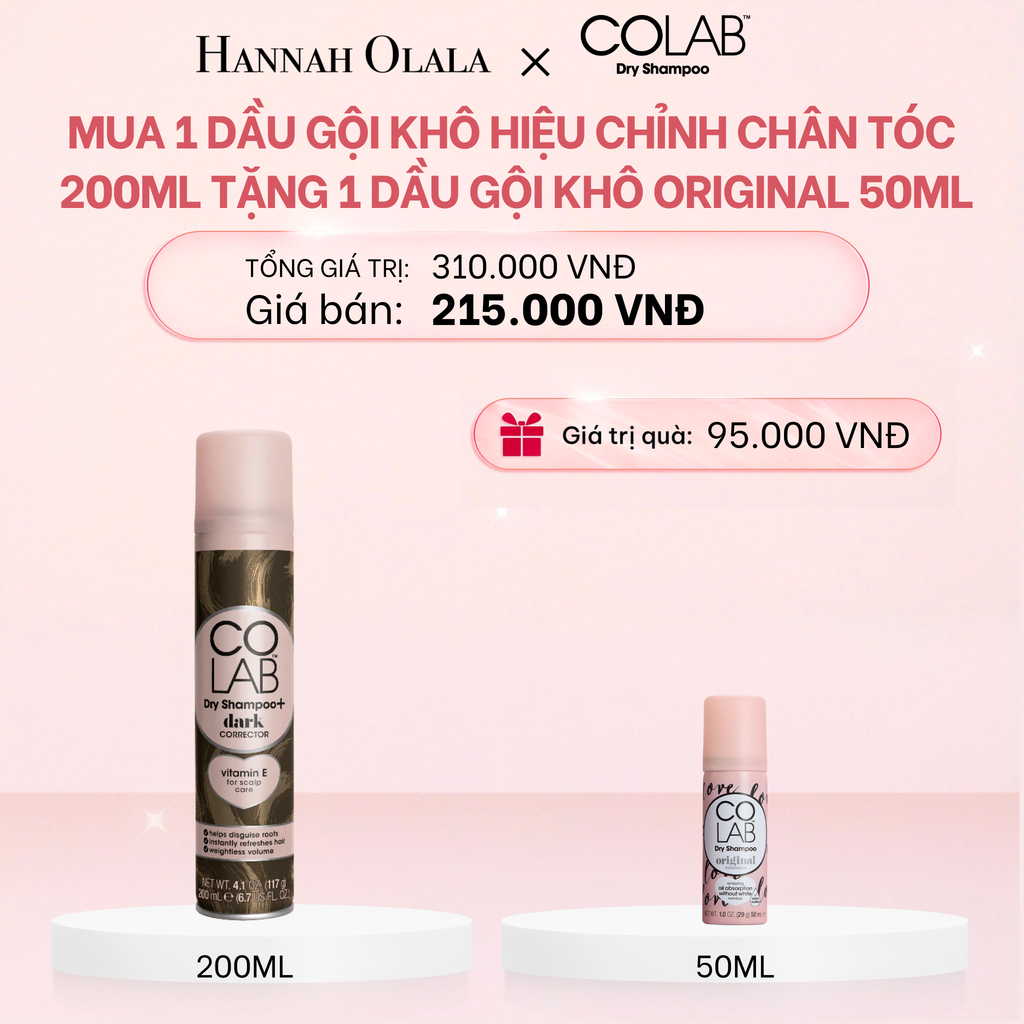  E691_DEAL 5: MUA 1 DẦU GỘI KHÔ COLAB HIỆU CHỈNH CHÂN TÓC, BỔ SUNG VITAMIN E, BẢO VỆ DA ĐẦU [DARK CORECTOR] 200ML TẶNG 1 DẦU GỘI KHÔ COLAB BỔ SUNG VITAMIN E, BẢO VỆ DA ĐẦU [TRUYỀN THỐNG] 50ML 