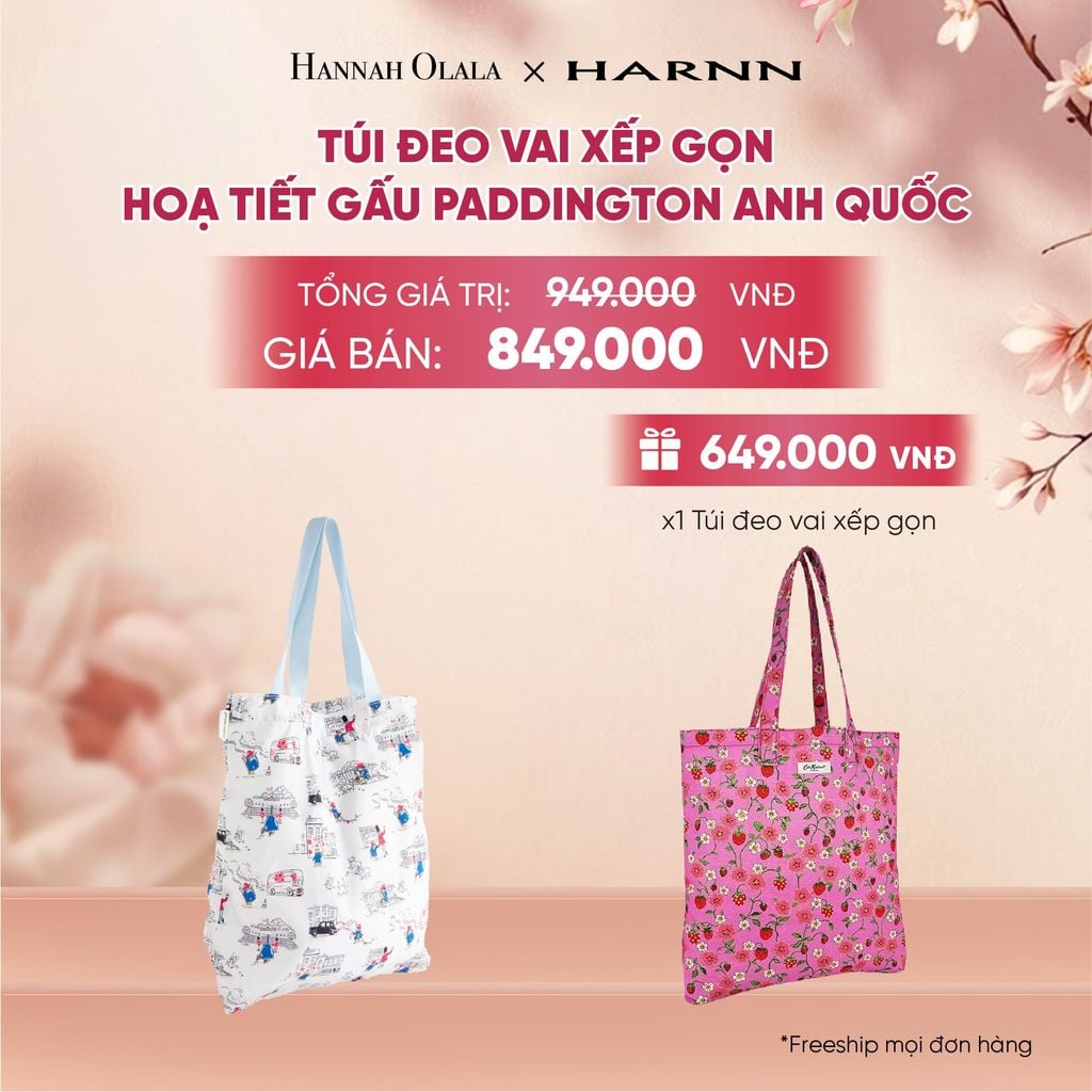  [B1G1] TÚI ĐEO VAI XẾP GỌN CATH KIDSTON HOẠ TIẾT GẤU PADDINGTON ANH QUỐC - A1514 