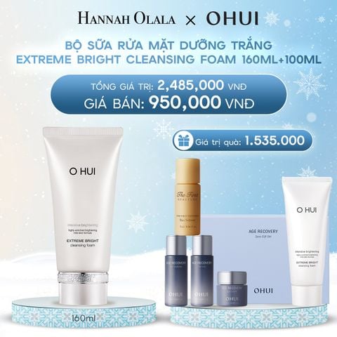  DEAL 9BK: BỘ SỮA RỬA MẶT DƯỠNG TRẮNG OHUI EXTREME BRIGHT CLEANSING FOAM 160ML+100ML 