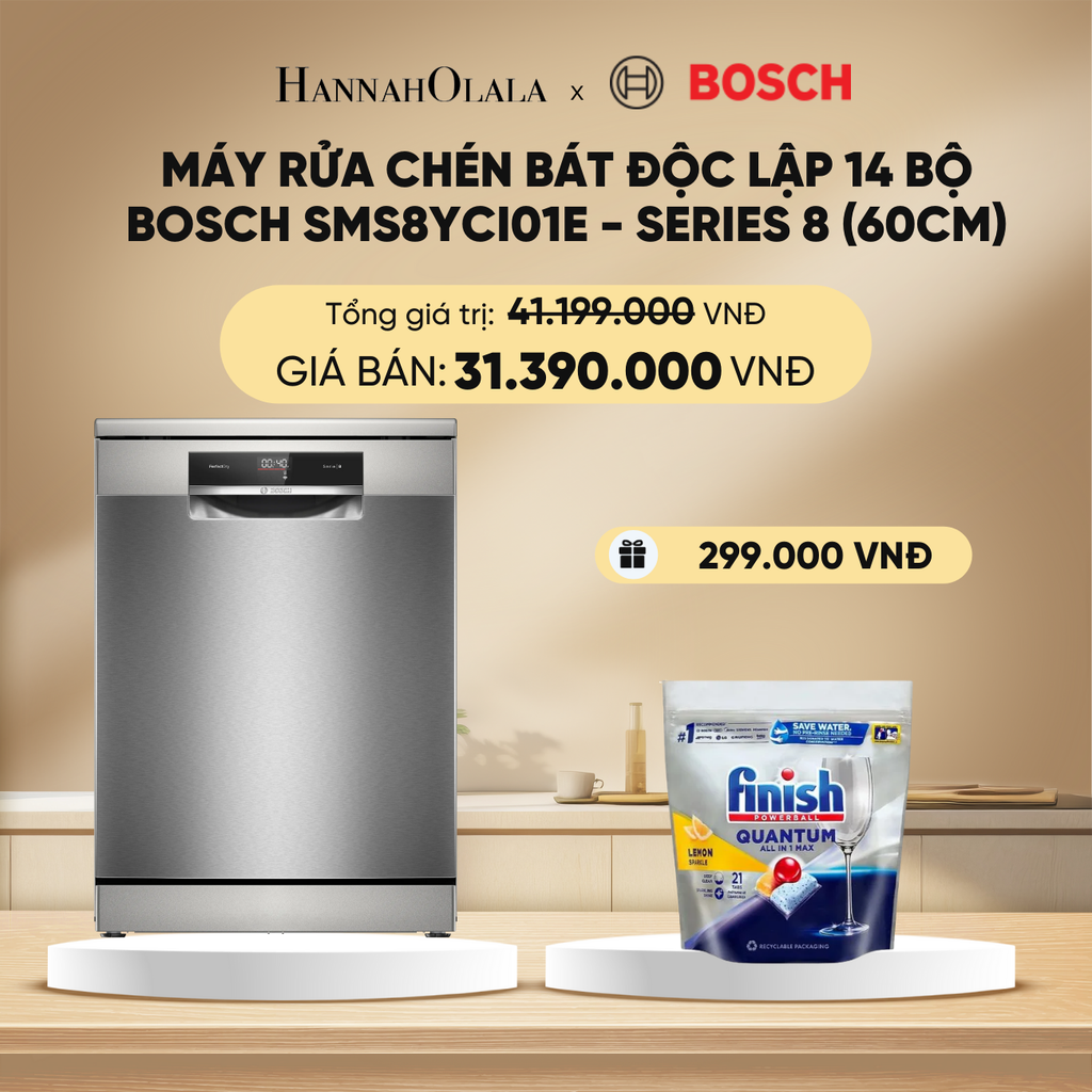  DEAL 9: MÁY RỬA CHÉN BÁT ĐỘC LẬP 14 BỘ BOSCH SMS8YCI01E - SERIES 8 (60CM) 