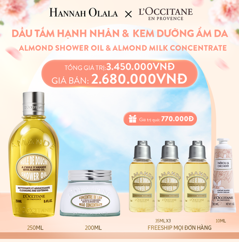  A469_DEAL 9: COMBO DẦU TẮM HẠNH NHÂN ALMOND SHOWER OIL 250ML VÀ KEM DƯỠNG ẨM SĂN CHẮC DA HẠNH NHÂN ALMOND MILK CONCENTRATE 200ML 