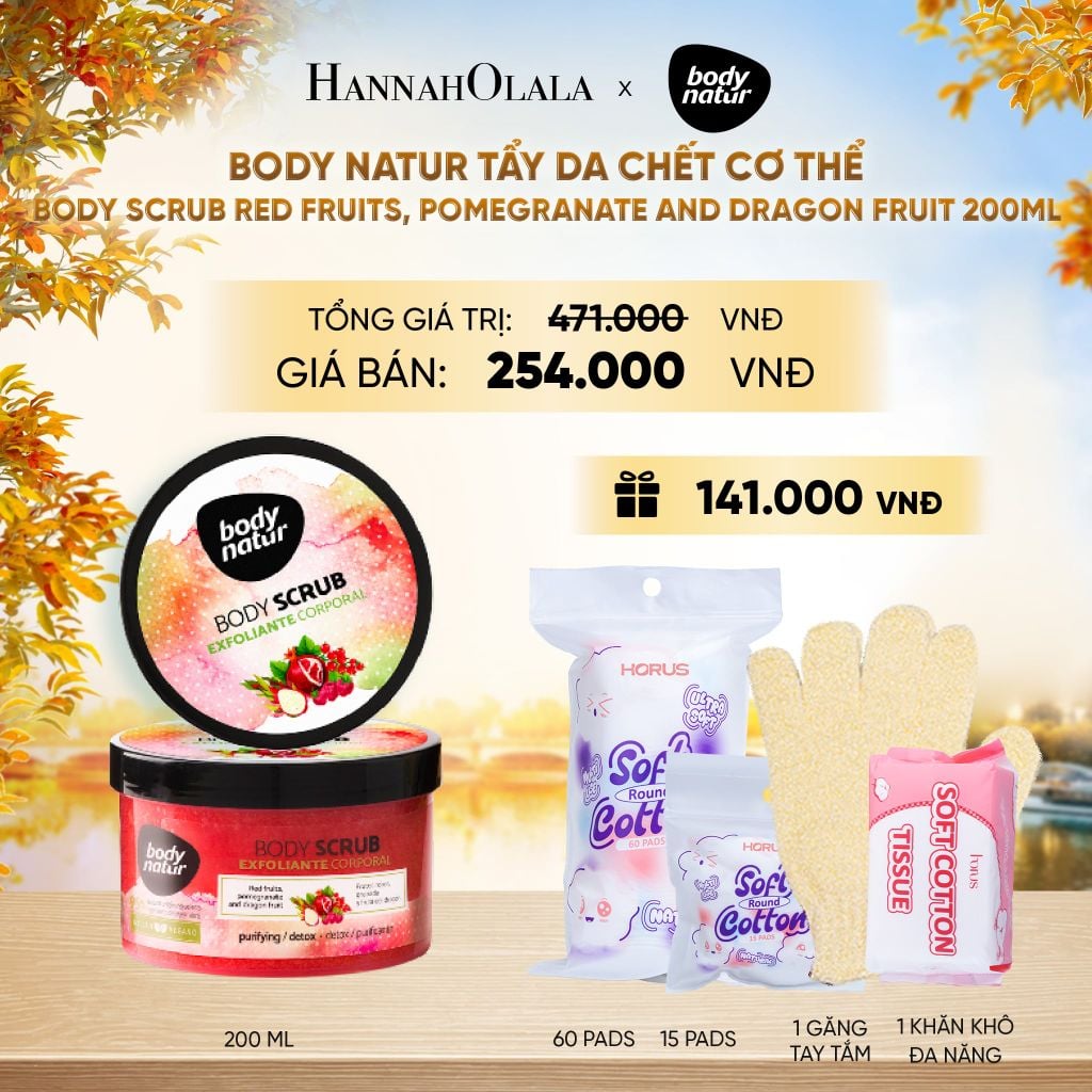  BODY NATUR TẨY DA CHẾT CƠ THỂ BODY SCRUB RED FRUITS, POMEGRANATE AND DRAGON FRUIT 200ML - E175 