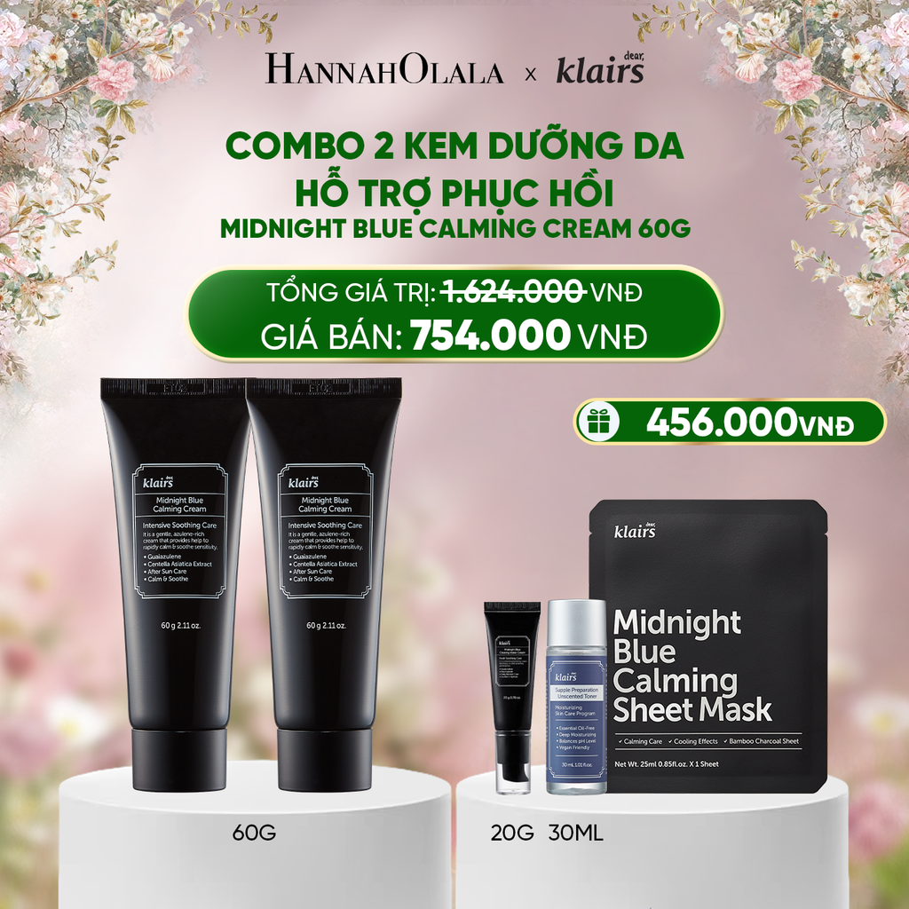  DEAL 9 : COMBO 2 DEAR, KLAIRS KEM DƯỠNG MIDNIGHT BLUE CALMING CREAM 60ML 