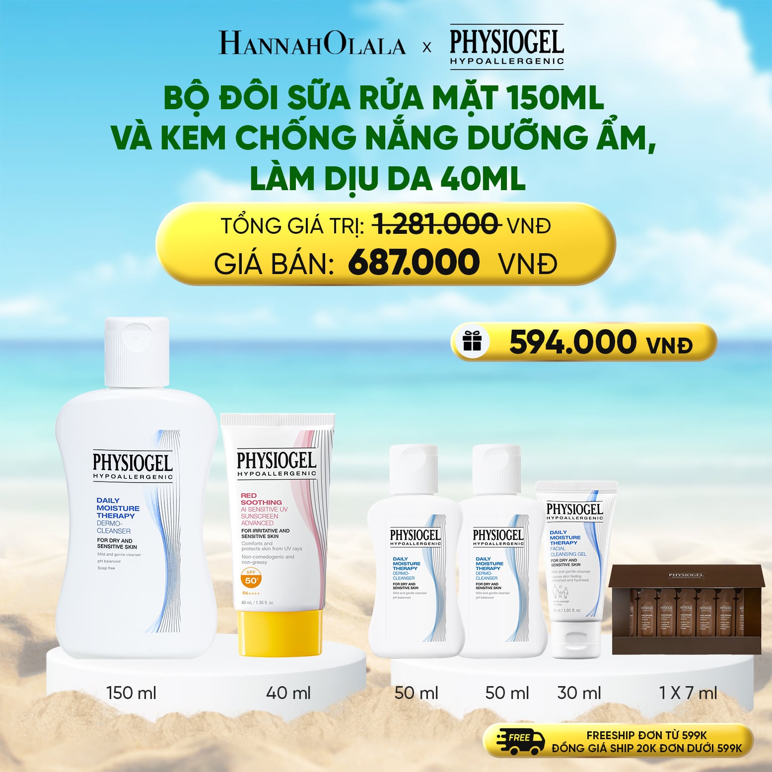 Bộ Đôi Làm Sạch Và Chống Nắng PhysioGel Sữa Rửa Mặt 150ml Và Kem Chống Nắng Dưỡng Ẩm Và Làm Dịu Da PhysioGel Red Soothing AI 40ml