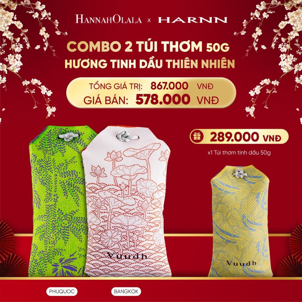  DEAL 9. COMBO 2 TÚI THƠM HARNN HƯƠNG TINH DẦU THIÊN NHIÊN 50G 
