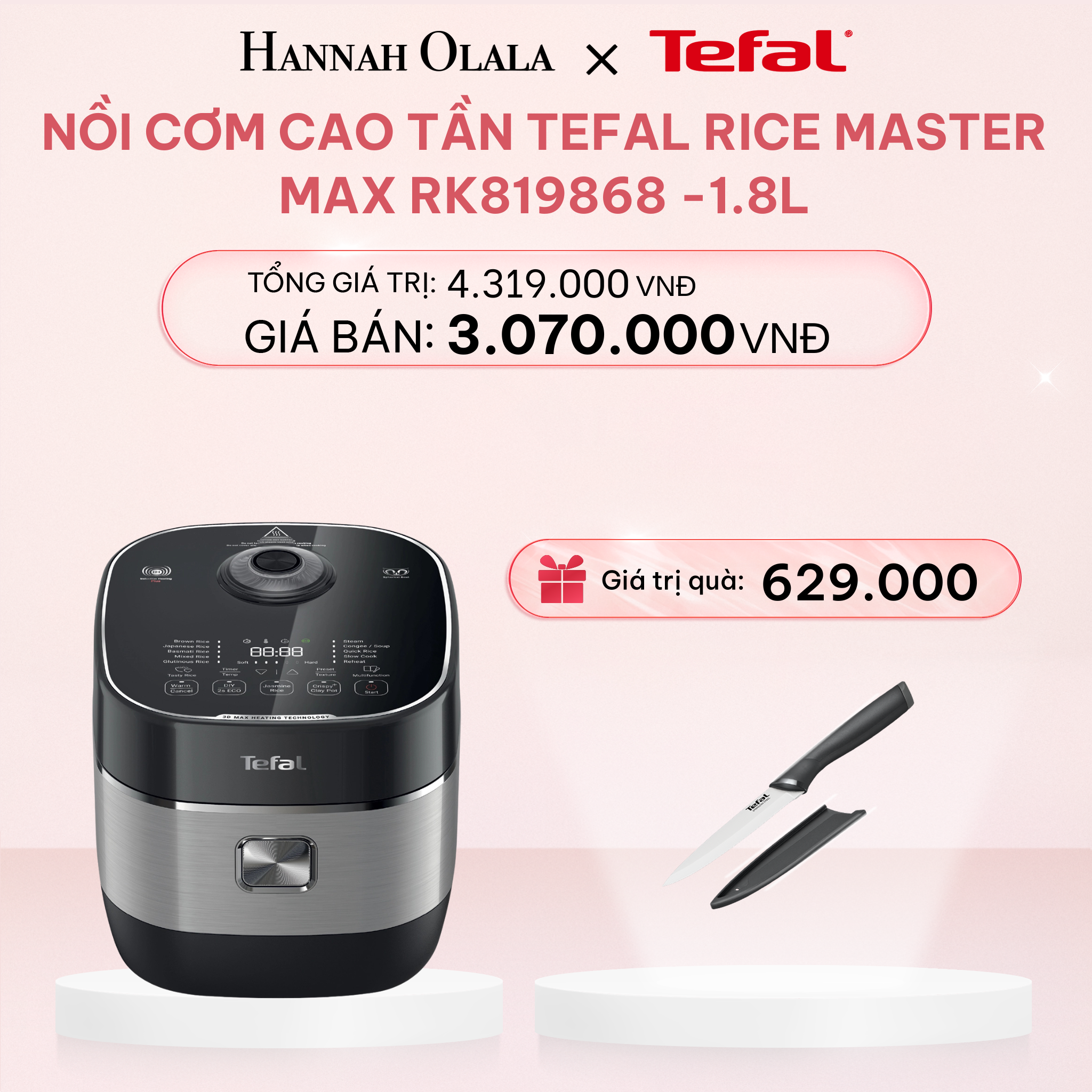  E75_DEAL 5.1: NỒI CƠM CAO TẦN TEFAL RICE MASTER MAX RK819868 -1.8L 
