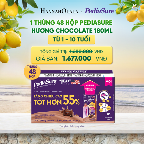  1 THÙNG 48 HỘP PEDIASURE HƯƠNG CHOCOLATE 180ML (DÙNG CHO BÉ 1-10 TUỔI) DEAL 9: - A1099 