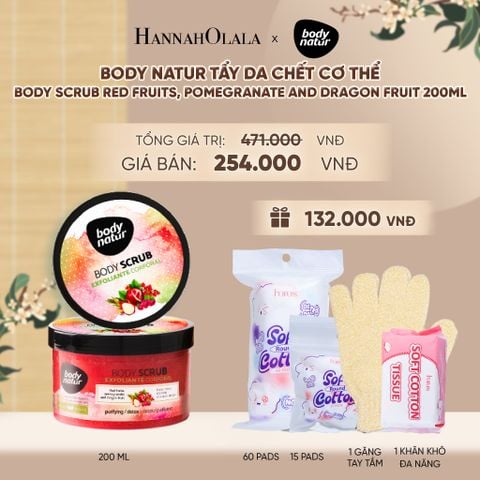  BODY NATUR TẨY DA CHẾT CƠ THỂ BODY SCRUB RED FRUITS, POMEGRANATE AND DRAGON FRUIT 200ML - A1637 
