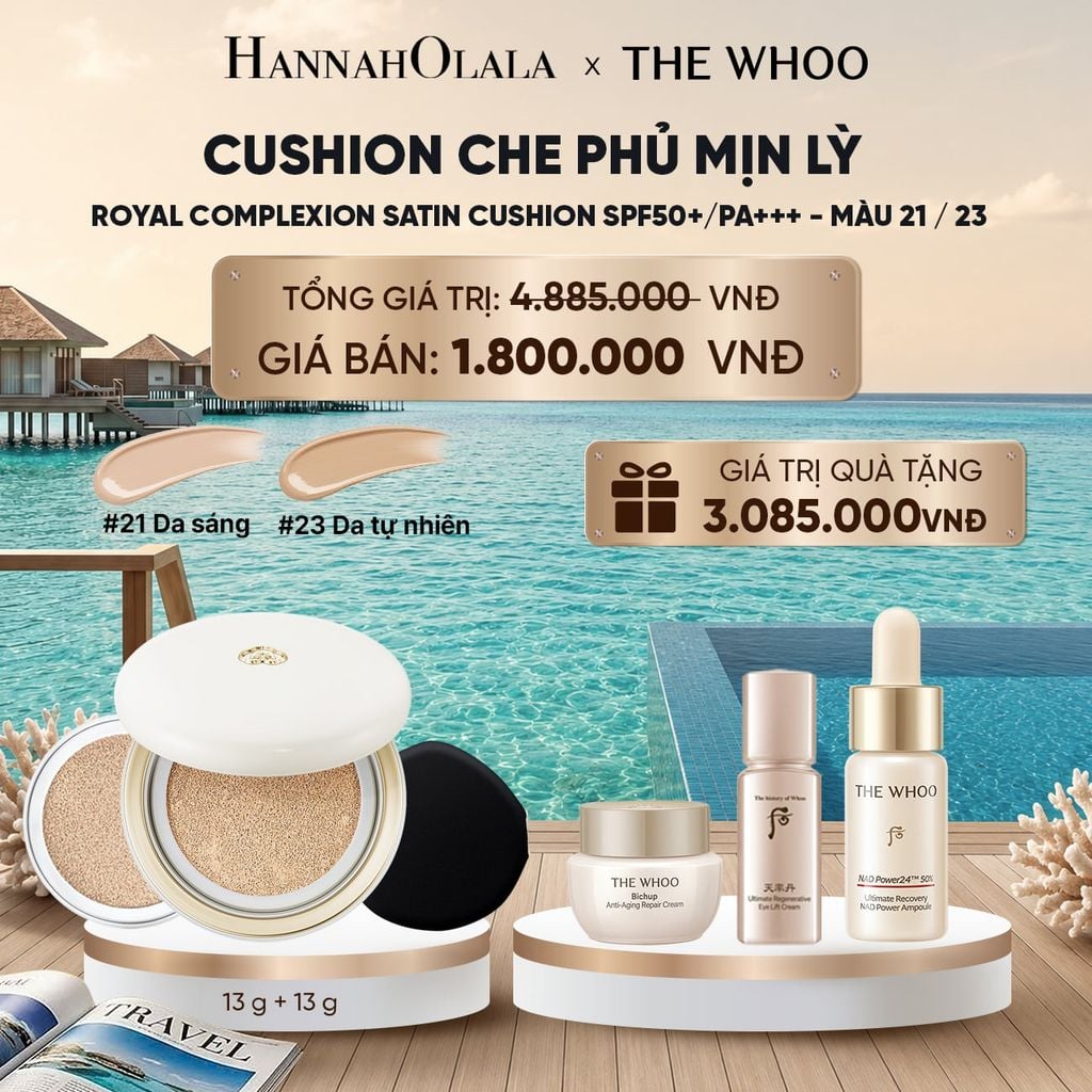  [TẶNG KÈM 1 LÕI] CUSHION CHE PHỦ MỊN LỲ THE WHOO ROYAL COMPLEXION SATIN CUSHION SPF50+/PA+++_ D494 