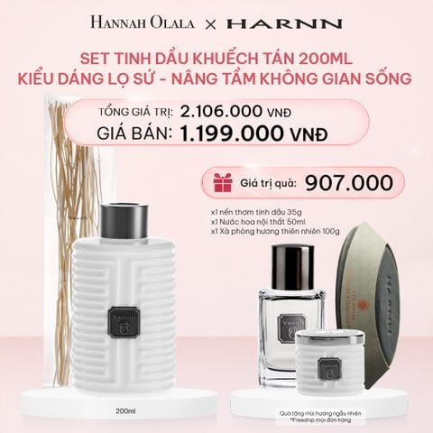  E483_DEAL 9: SET TINH DẦU KHUẾCH TÁN HARNN KIỂU DÁNG LỌ SỨ 200ML - NÂNG TẦM KHÔNG GIAN SỐNG 