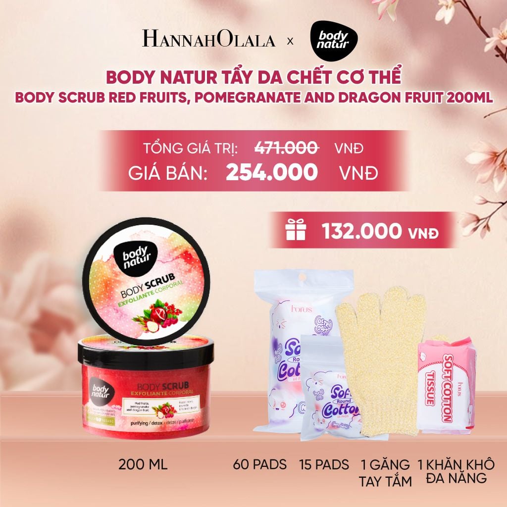  BODY NATUR TẨY DA CHẾT CƠ THỂ BODY SCRUB RED FRUITS, POMEGRANATE AND DRAGON FRUIT 200ML - A1548 