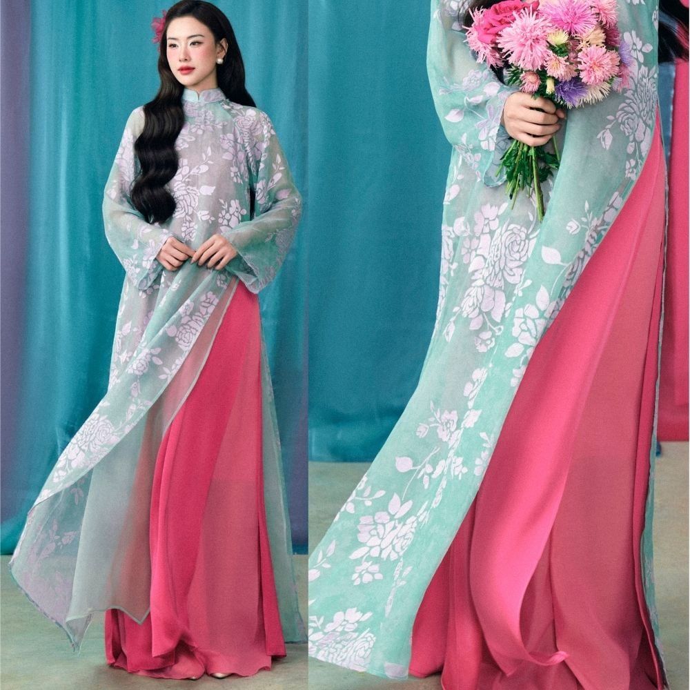  A619_DEAL 2: SET ÁO DÀI 3 MÓN CẨM HOA CÁC 