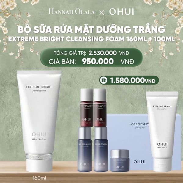  D862_DEAL48: BỘ SỮA RỬA MẶT DƯỠNG TRẮNG OHUI EXTREME BRIGHT CLEANSING FOAM 160ML+100ML 
