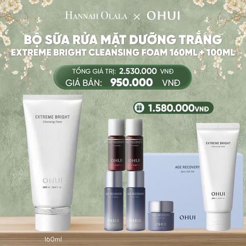  DEAL48: BỘ SỮA RỬA MẶT DƯỠNG TRẮNG OHUI EXTREME BRIGHT CLEANSING FOAM 160ML+100ML 
