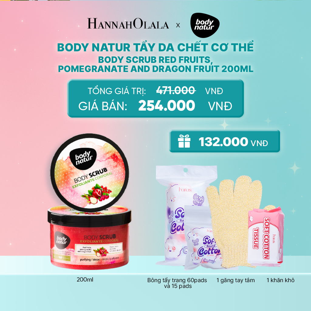  BODY NATUR TẨY DA CHẾT CƠ THỂ BODY SCRUB RED FRUITS, POMEGRANATE AND DRAGON FRUIT 200ML_K273 