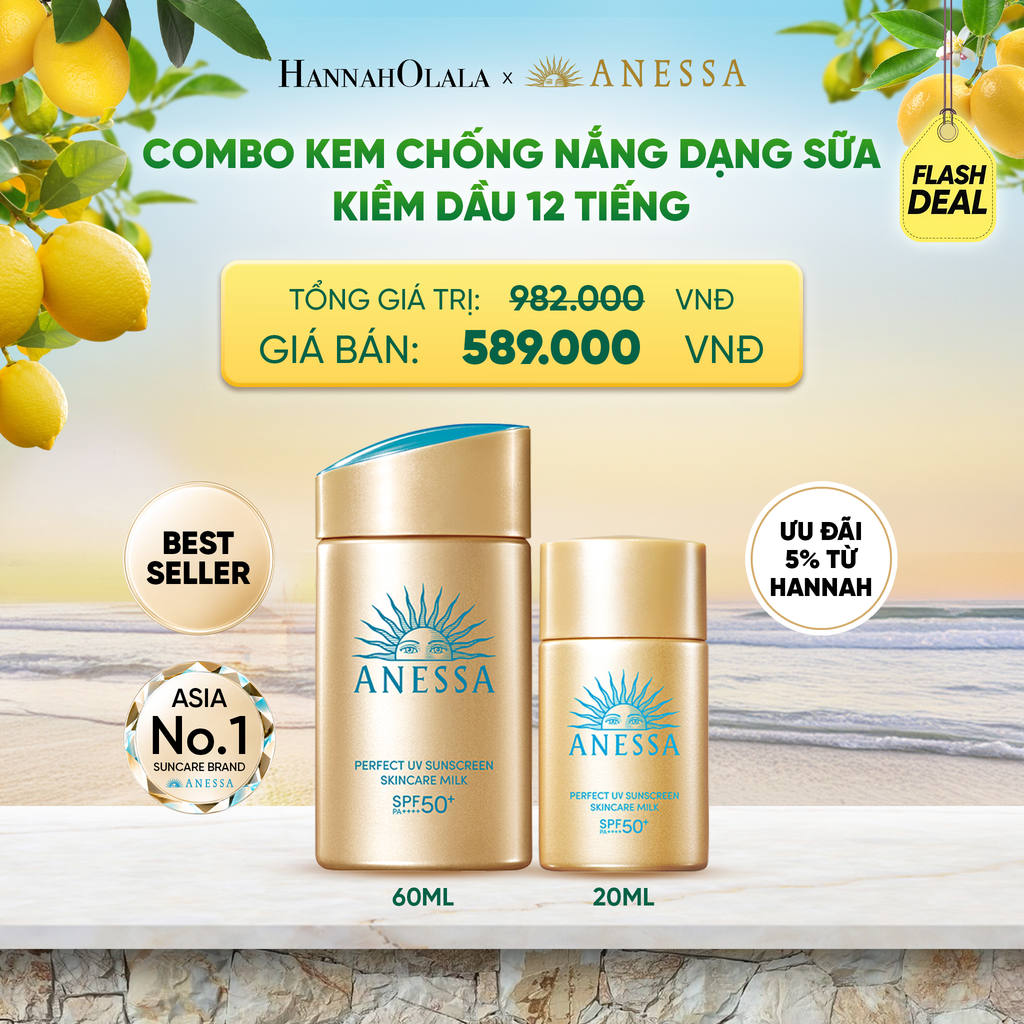  [FLASHSALE] COMBO SỮA CHỐNG NẮNG DƯỠNG DA KIỀM DẦU BẢO VỆ HOÀN HẢO ANESSA GOLD MILK SPF50+ PA++++ 60ML + 20ML - DEAL 13 