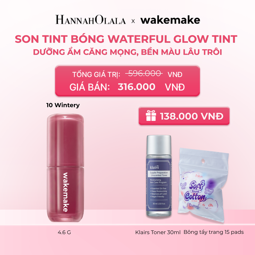  SON TINT BÓNG WAKEMAKE WATERFUL GLOW TINT DƯỠNG ẨM CĂNG MỌNG, BỀN MÀU LÂU TRÔI 