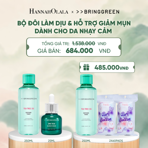  COMBO NƯỚC HOA HỒNG TRÀM TRÀ BRING GREEN TEA TREE CICA SOOTHING TONER 250ML + TINH CHẤT TRÀM TRÀ BRING GREEN ZINC TECA BLEMISH SERUM DÀNH CHO DA DẦU MỤN 25ML - A1432 