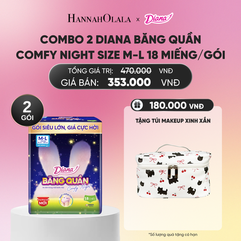  COMBO 2 DIANA BĂNG QUẦN COMFY NIGHT SIZE M-L 18 MIẾNG/GÓI_A1771 