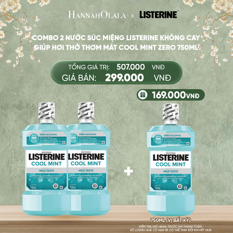  DEAL 13: COMBO 2 NƯỚC SÚC MIỆNG LISTERINE KHÔNG CAY GIÚP HƠI THỞ THƠM MÁT COOL MINT ZERO 750ML 
