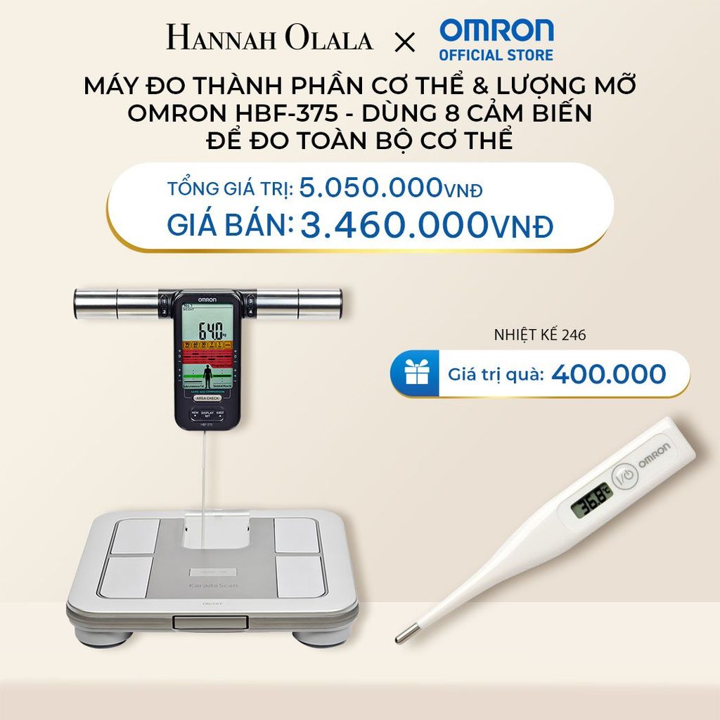  DEAL 3: MÁY ĐO THÀNH PHẦN CƠ THỂ & LƯỢNG MỠ OMRON HBF-375 - DÙNG 8 CẢM BIẾN ĐỂ ĐO TOÀN BỘ CƠ THỂ 