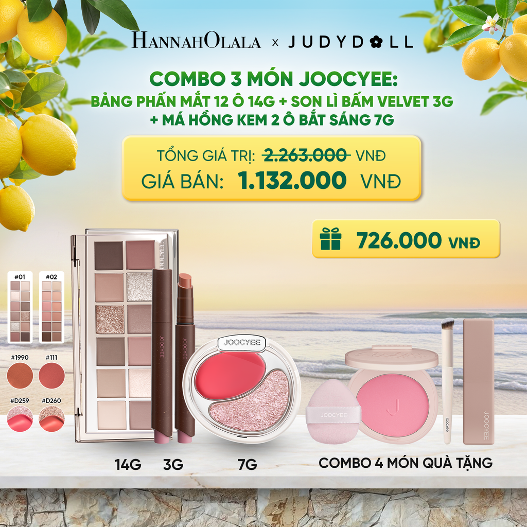 COMBO 3: BẢNG MẮT 12 Ô + MÁ KEM 2 Ô BẮT SÁNG + SON LÌ BẤM 