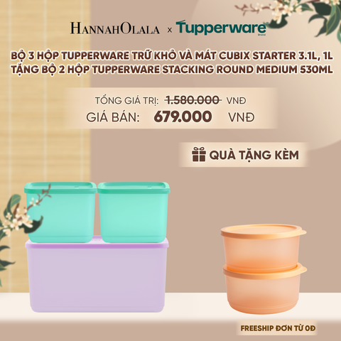  BỘ 3 HỘP ĐỰNG THỰC PHẨM TUPPERWARE TRỮ KHÔ VÀ MÁT CUBIX STARTER 3.1L, 1L (TẶNG BỘ 2 HỘP ĐỰNG THỰC PHẨM TUPPERWARE TRỮ KHÔ VÀ MÁT STACKING ROUND MEDIUM 530ML) - DEAL 22 - A1544 