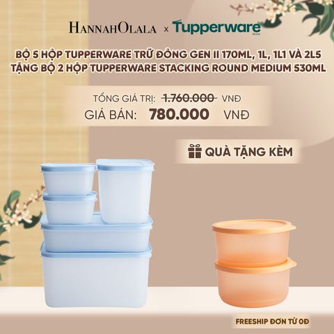  BỘ 5 HỘP ĐỰNG THỰC PHẨM TUPPERWARE TRỮ ĐÔNG GEN II 170ML, 1L, 1L1 VÀ 2L5 (TẶNG BỘ 2 HỘP ĐỰNG THỰC PHẨM TUPPERWARE TRỮ KHÔ VÀ MÁT STACKING ROUND MEDIUM 530ML) - DEAL 24 - A1546 