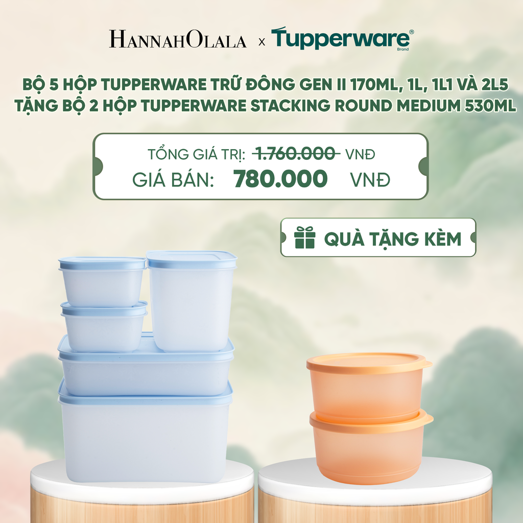  BỘ 5 HỘP ĐỰNG THỰC PHẨM TUPPERWARE TRỮ ĐÔNG GEN II 170ML, 1L, 1L1 VÀ 2L5 (TẶNG BỘ 2 HỘP ĐỰNG THỰC PHẨM TUPPERWARE TRỮ KHÔ VÀ MÁT STACKING ROUND MEDIUM 530ML) - DEAL 24 - A2043 