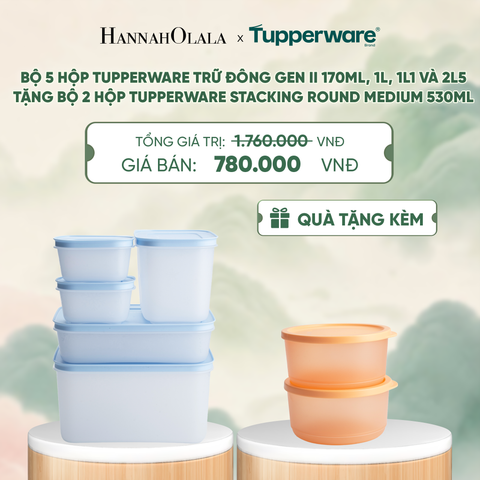  BỘ 5 HỘP ĐỰNG THỰC PHẨM TUPPERWARE TRỮ ĐÔNG GEN II 170ML, 1L, 1L1 VÀ 2L5 (TẶNG BỘ 2 HỘP ĐỰNG THỰC PHẨM TUPPERWARE TRỮ KHÔ VÀ MÁT STACKING ROUND MEDIUM 530ML) - DEAL 24 - A2043 