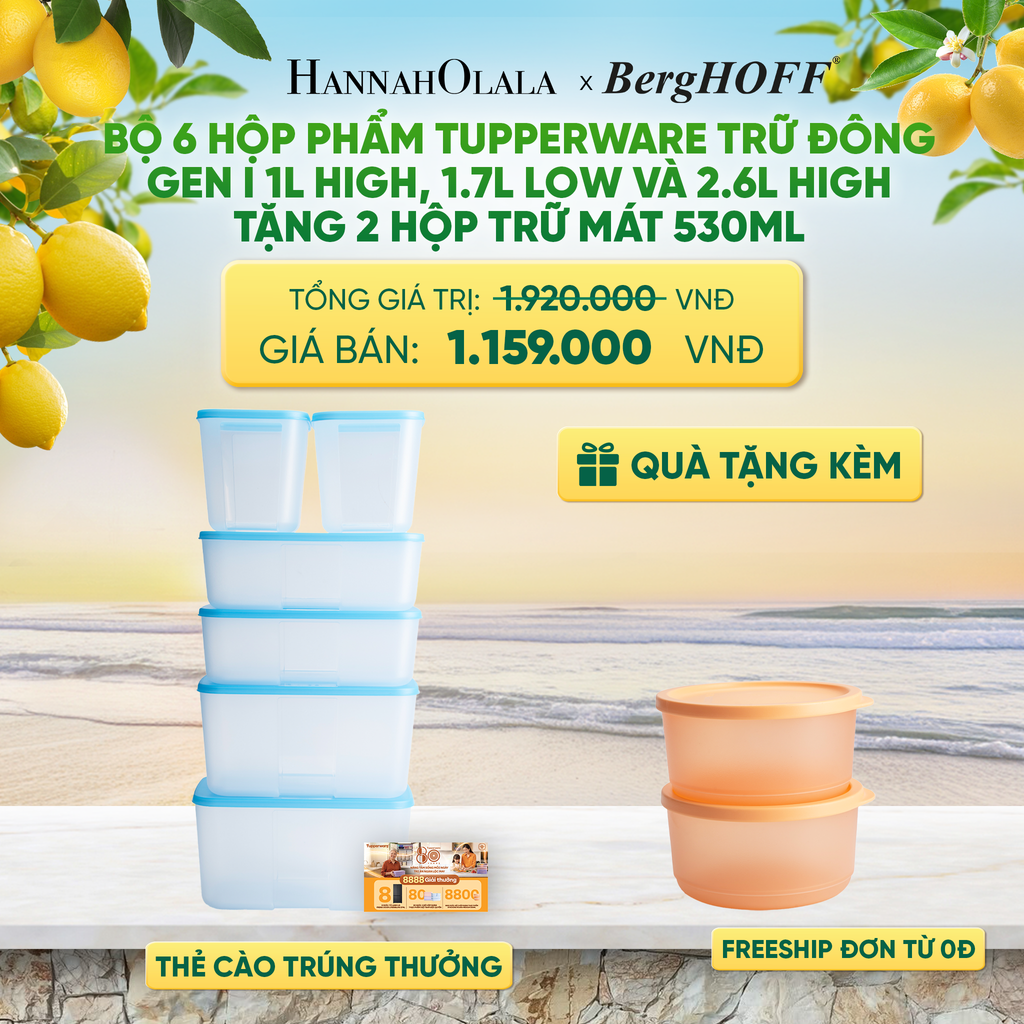  BỘ 6 HỘP ĐỰNG THỰC PHẨM TUPPERWARE TRỮ ĐÔNG GEN I 1L HIGH, 1.7L LOW VÀ 2.6L HIGH TẶNG 2 HỘP TRỮ MÁT - DEAL 57 