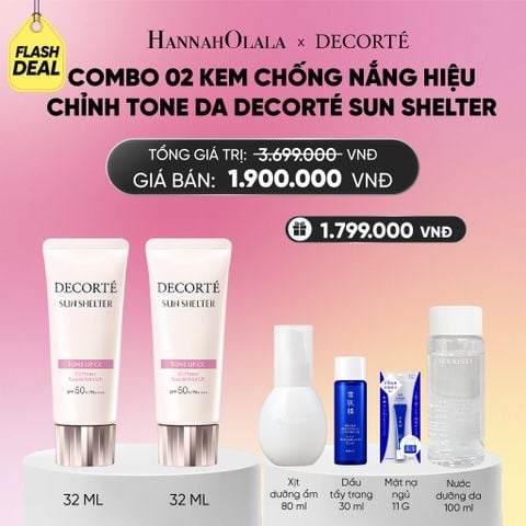  [FLASH DEAL 7]: COMBO 02 KEM CHỐNG NẮNG HIỆU CHỈNH TONE DA DECORTÉ SUN SHELTER_ A1804 