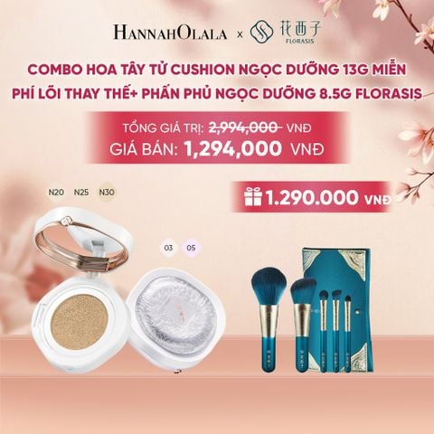  COMBO HOA TÂY TỬ PHẤN PHỦ NGỌC DƯỠNG 8.5G + CUSHION NGỌC DƯỠNG 13G FLORASIS MIỄN PHÍ LÕI THAY THẾ - A1895 