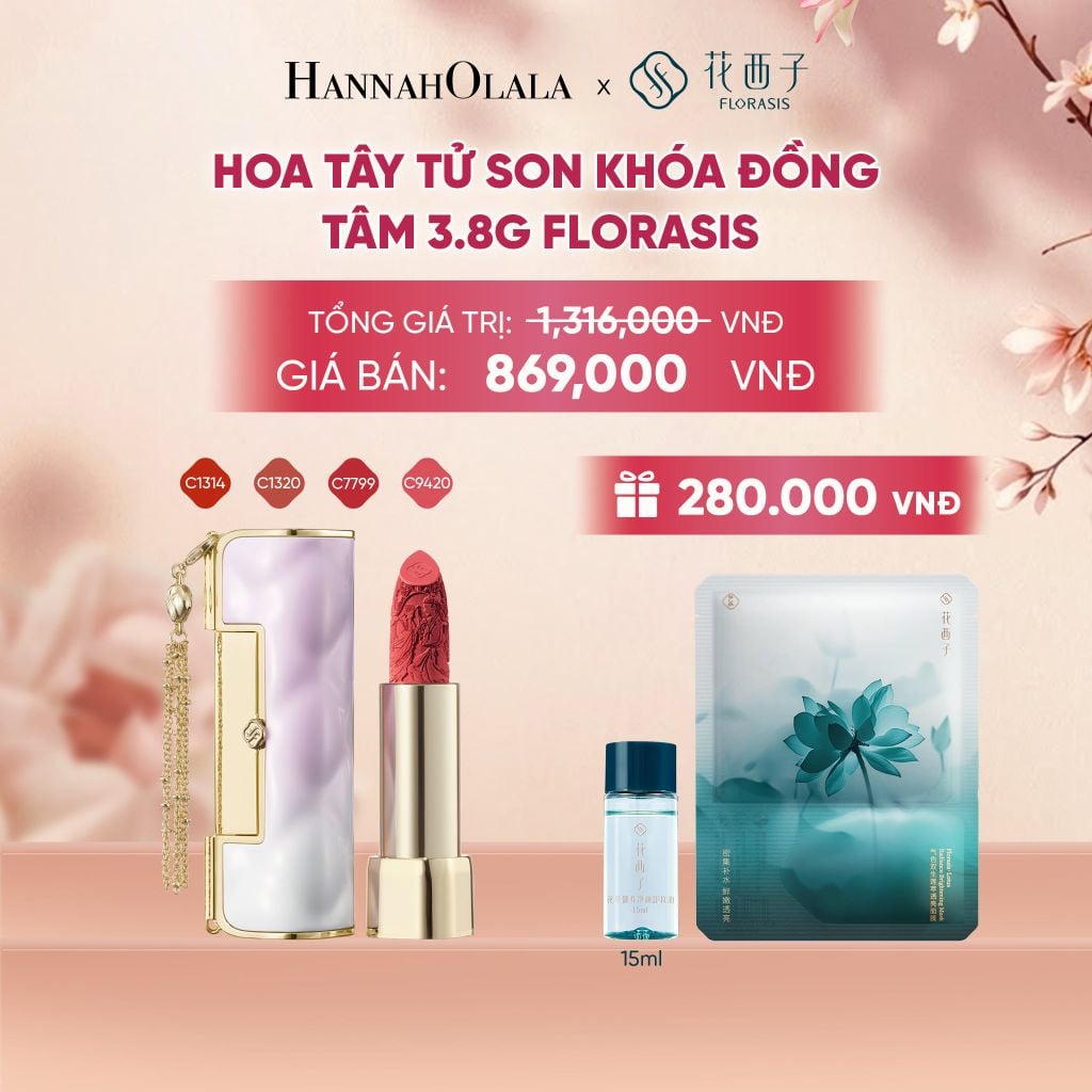  HOA TÂY TỬ SON KHÓA ĐỒNG TÂM 3.8G FLORASIS KHÓA ĐỒNG TÂM PHƯƠNG ĐÔNG, CHO ĐÔI MÔI MỜ LÌ , PHIÊN BẢN GỐM SỨ ĐÔNG PHƯƠNG - A2151 
