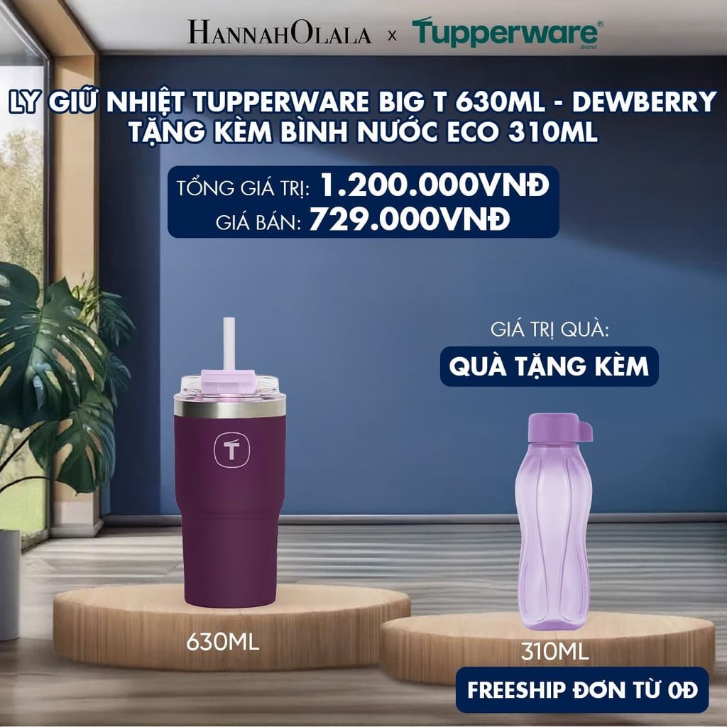  LY GIỮ NHIỆT TUPPERWARE BIG T 630ML - M.I.CREAM - TẶNG KÈM BÌNH NƯỚC ECO 310ML 