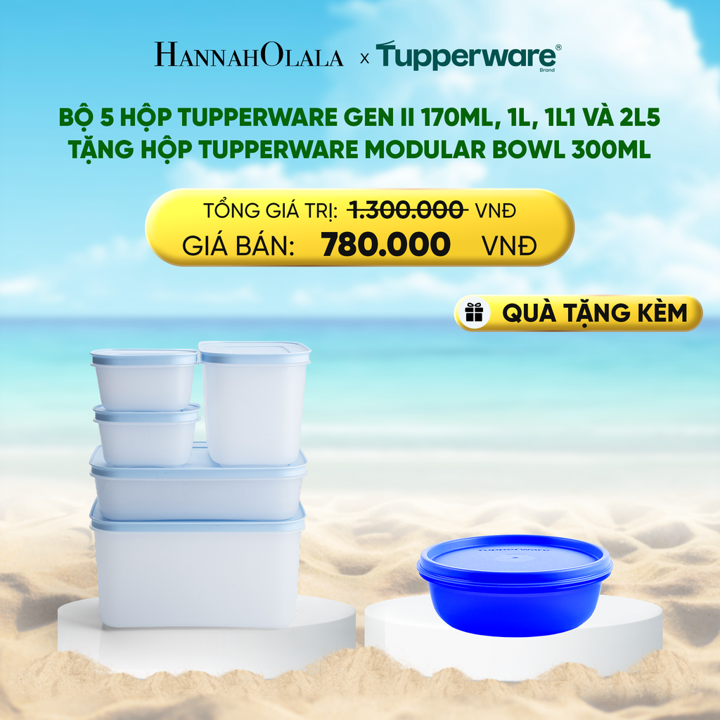  DEAL 37 : BỘ 5 HỘP ĐỰNG THỰC PHẨM TUPPERWARE TRỮ ĐÔNG GEN II 170ML, 1L, 1L1 VÀ 2L5 + TẶNG HỘP ĐỰNG THỰC PHẨM TUPPERWARE TRỮ KHÔ VÀ MÁT MODULAR BOWL 300ML 