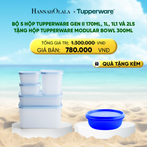  DEAL 37 : BỘ 5 HỘP ĐỰNG THỰC PHẨM TUPPERWARE TRỮ ĐÔNG GEN II 170ML, 1L, 1L1 VÀ 2L5 + TẶNG HỘP ĐỰNG THỰC PHẨM TUPPERWARE TRỮ KHÔ VÀ MÁT MODULAR BOWL 300ML 