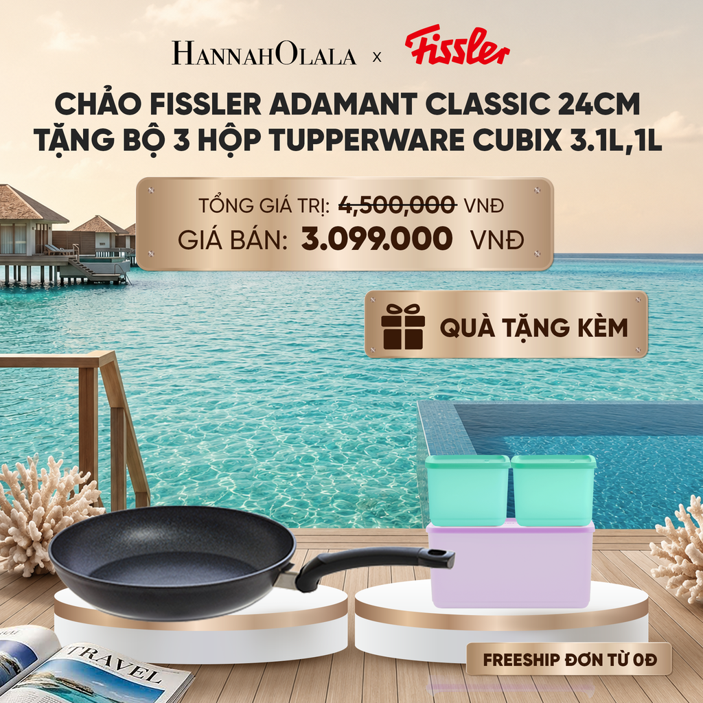  CHẢO CHỐNG DÍNH PHỦ SỨ FISSLER CERATAL COMFORT ORBIT BLACK 24CM TẶNG SET 5 HỘP TUPPERWARE TRỮ ĐÔNG_ D1879 